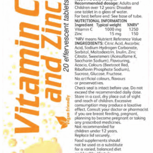 Vitamin Store Vitamin C and Zinc Effervescent Tablets, Orange Flavoured, Suitable for Vegans, 6 Packs of 20 - Image 3